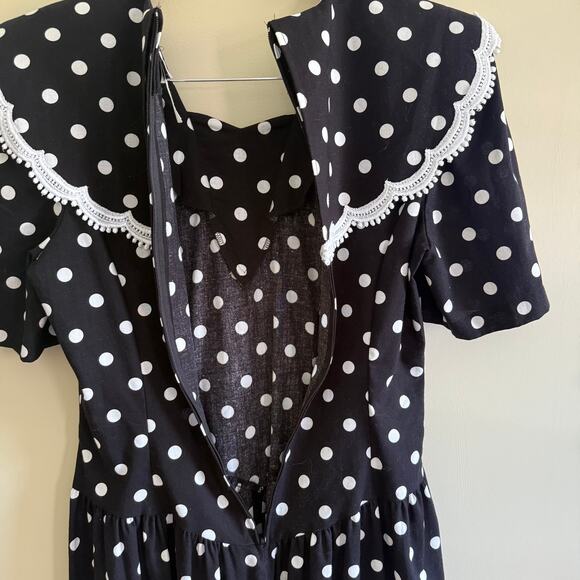 Vintage Miss Dorby Dress 14 Black White Polka Dot Cottage Core Coquette Prairie - Picture 4 of 8